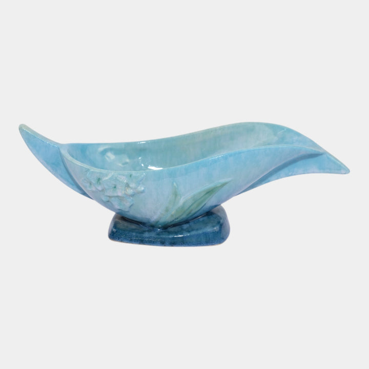 Roseville Wincraft Blue 1948 Mid Century Modern Pottery Console Bowl 227-10 - Just Art Pottery