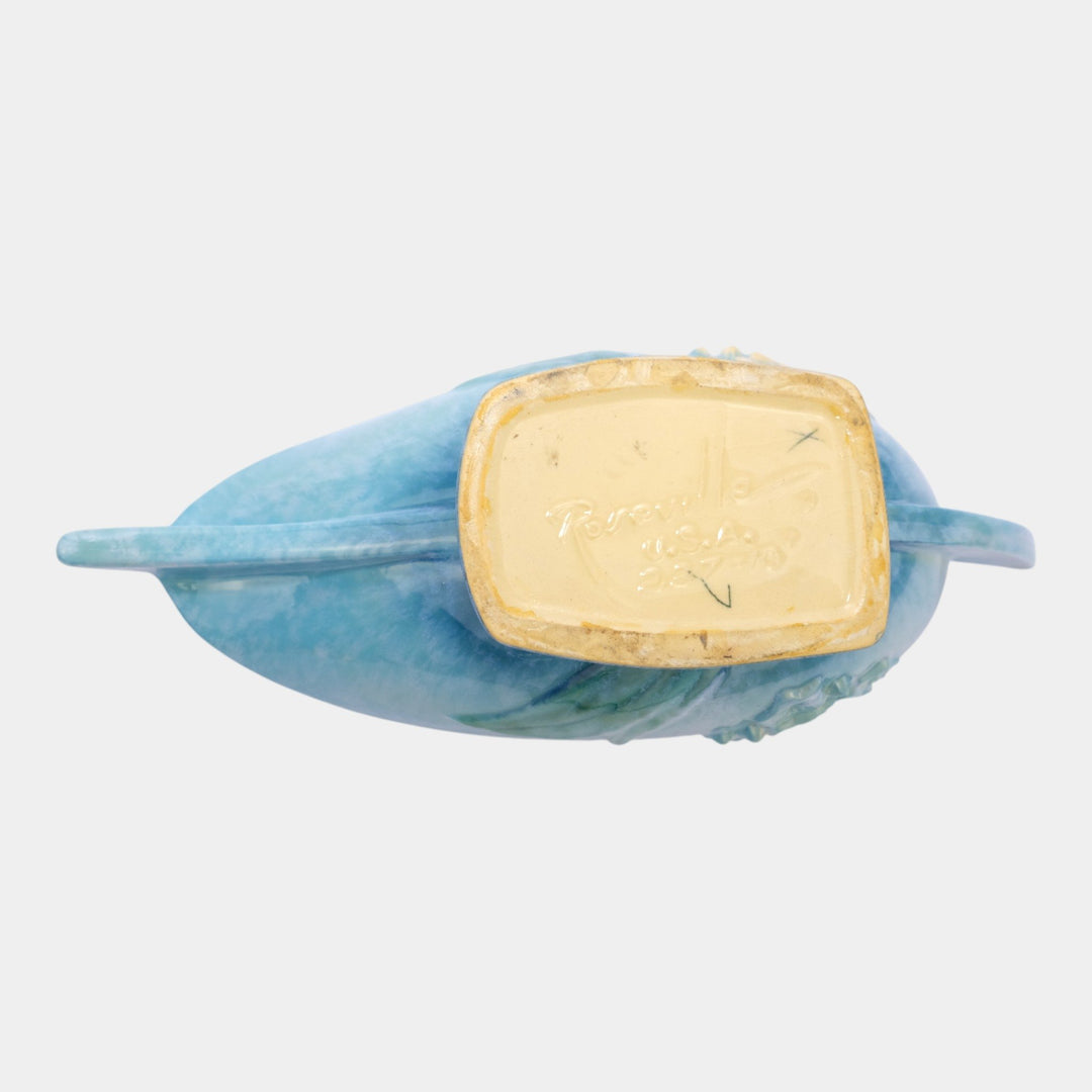 Roseville Wincraft Blue 1948 Mid Century Modern Pottery Console Bowl 227-10 - Just Art Pottery