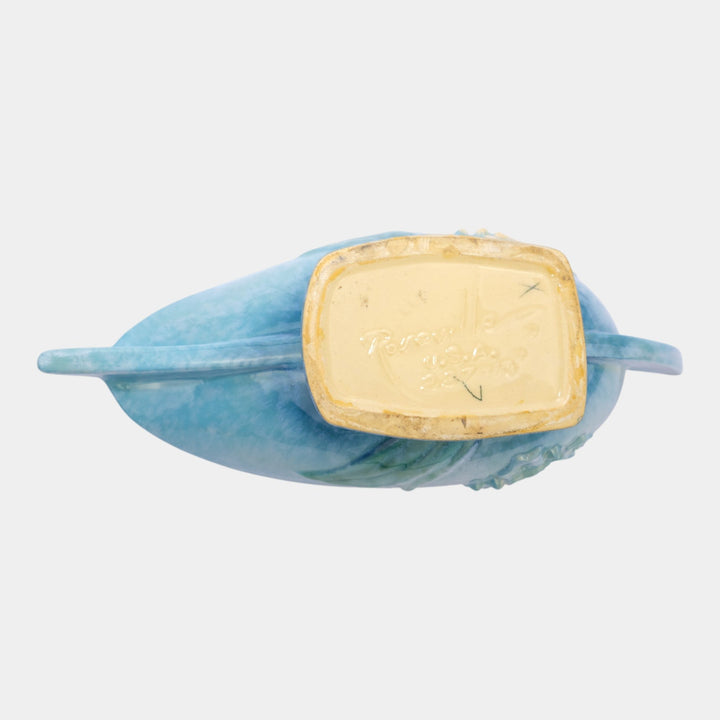 Roseville Wincraft Blue 1948 Mid Century Modern Pottery Console Bowl 227-10 - Just Art Pottery