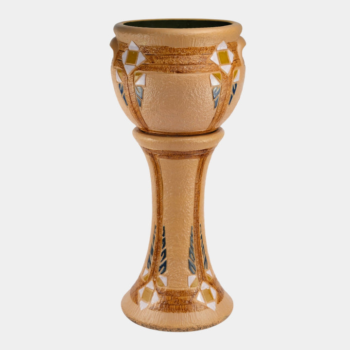 Roseville Mostique Brown 1937 Art Pottery Ceramic Jardiniere And Pedestal 622-10 - Just Art Pottery