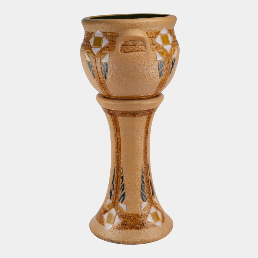 Roseville Mostique Brown 1937 Art Pottery Ceramic Jardiniere And Pedestal 622-10 - Just Art Pottery