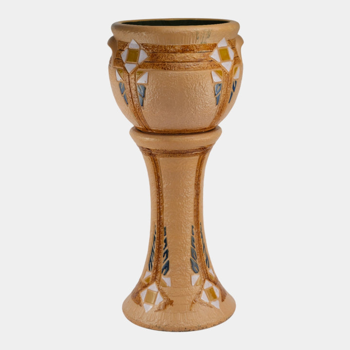 Roseville Mostique Brown 1937 Art Pottery Ceramic Jardiniere And Pedestal 622-10 - Just Art Pottery