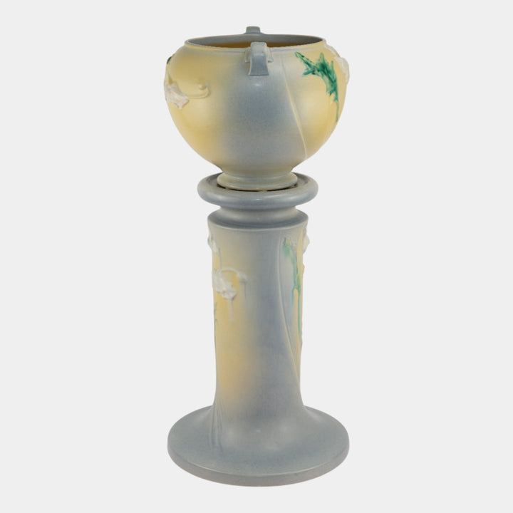 Roseville Poppy Gray 1938 Art Pottery Ceramic Jardiniere And Pedestal 642-7 - Just Art Pottery