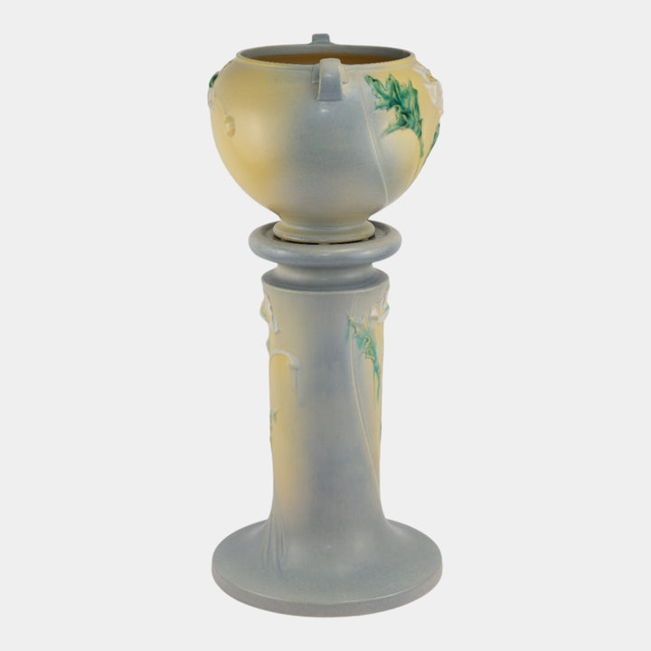 Roseville Poppy Gray 1938 Art Pottery Ceramic Jardiniere And Pedestal 642-7 - Just Art Pottery