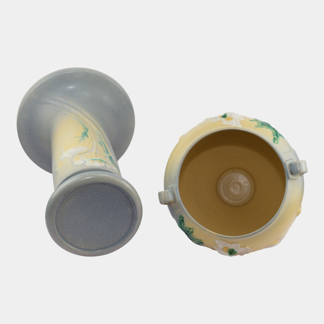 Roseville Poppy Gray 1938 Art Pottery Ceramic Jardiniere And Pedestal 642-7 - Just Art Pottery