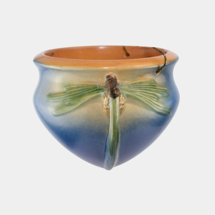 Roseville Pine Cone Blue 1935 Vintage Art Pottery Hanging Basket Planter 351