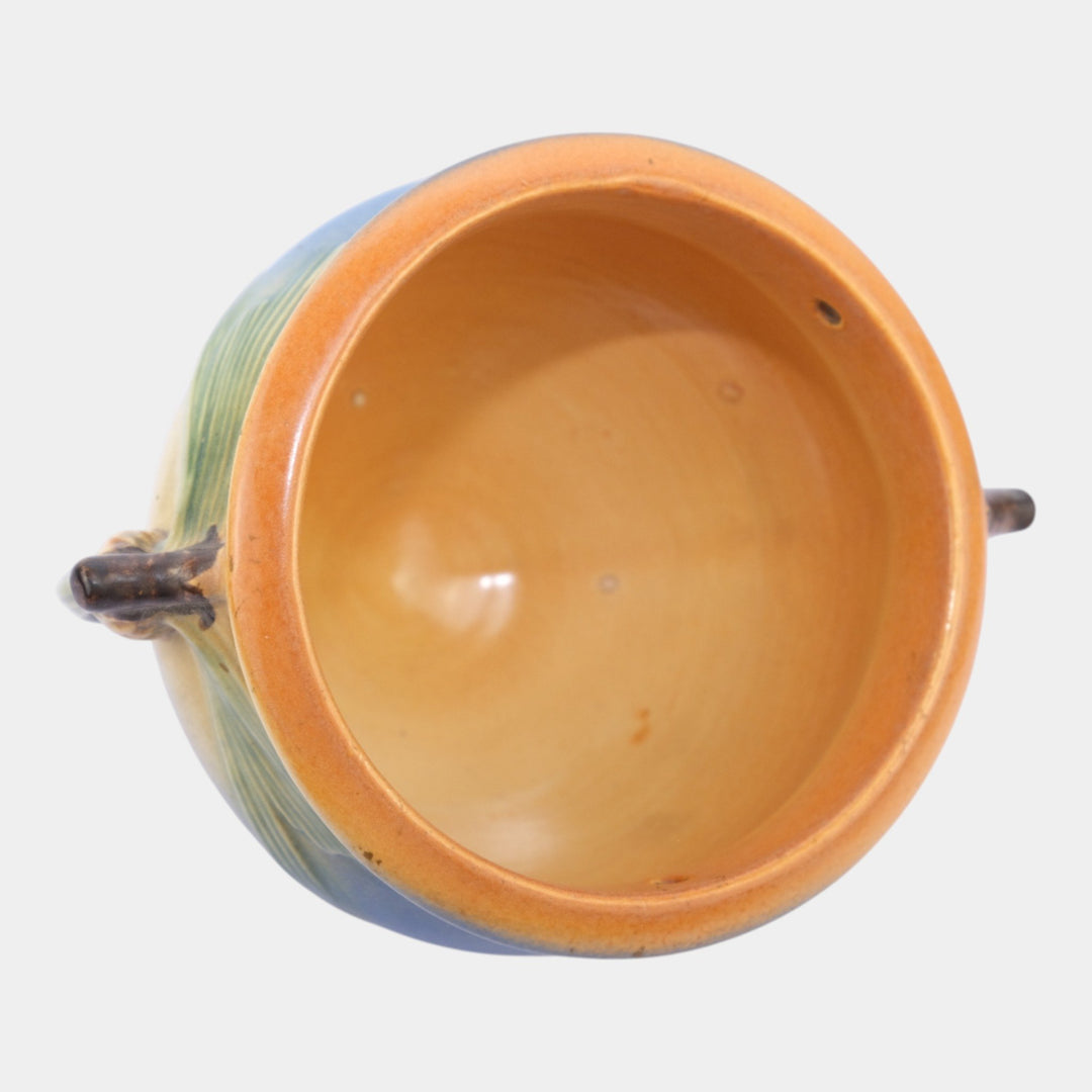 Roseville Pine Cone Blue 1935 Vintage Art Pottery Hanging Basket Planter 351