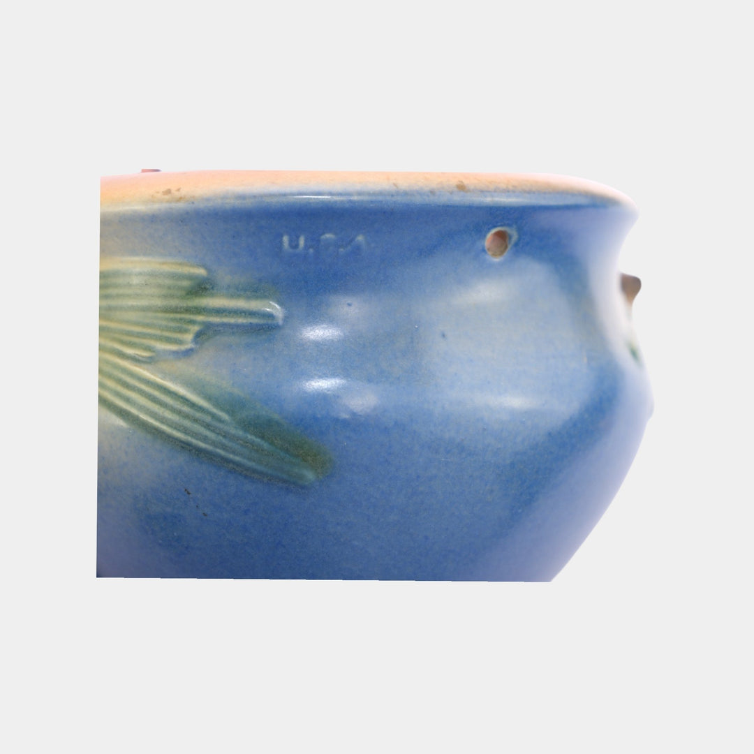 Roseville Pine Cone Blue 1935 Vintage Art Pottery Hanging Basket Planter 351 - Just Art Pottery