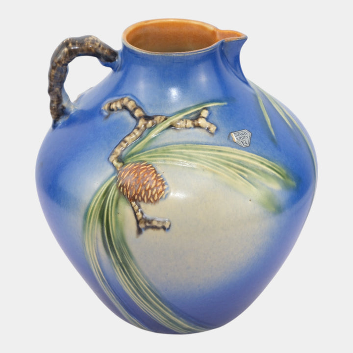 Roseville Pine Cone Blue 1936 Vintage Art Pottery Ceramic Pitcher 708-9
