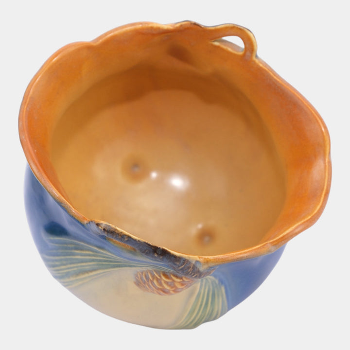 Roseville Pine Cone Blue 1953 Art Deco Three Footed Planter Vase 458F-5 - Just Art Pottery