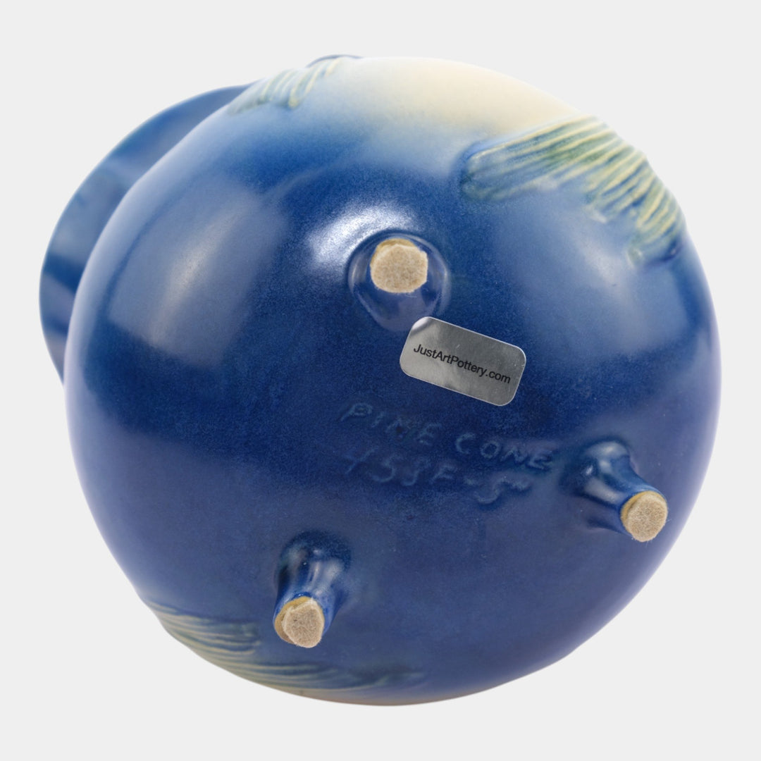 Roseville Pine Cone Blue 1953 Art Deco Three Footed Planter Vase 458F-5 - Just Art Pottery