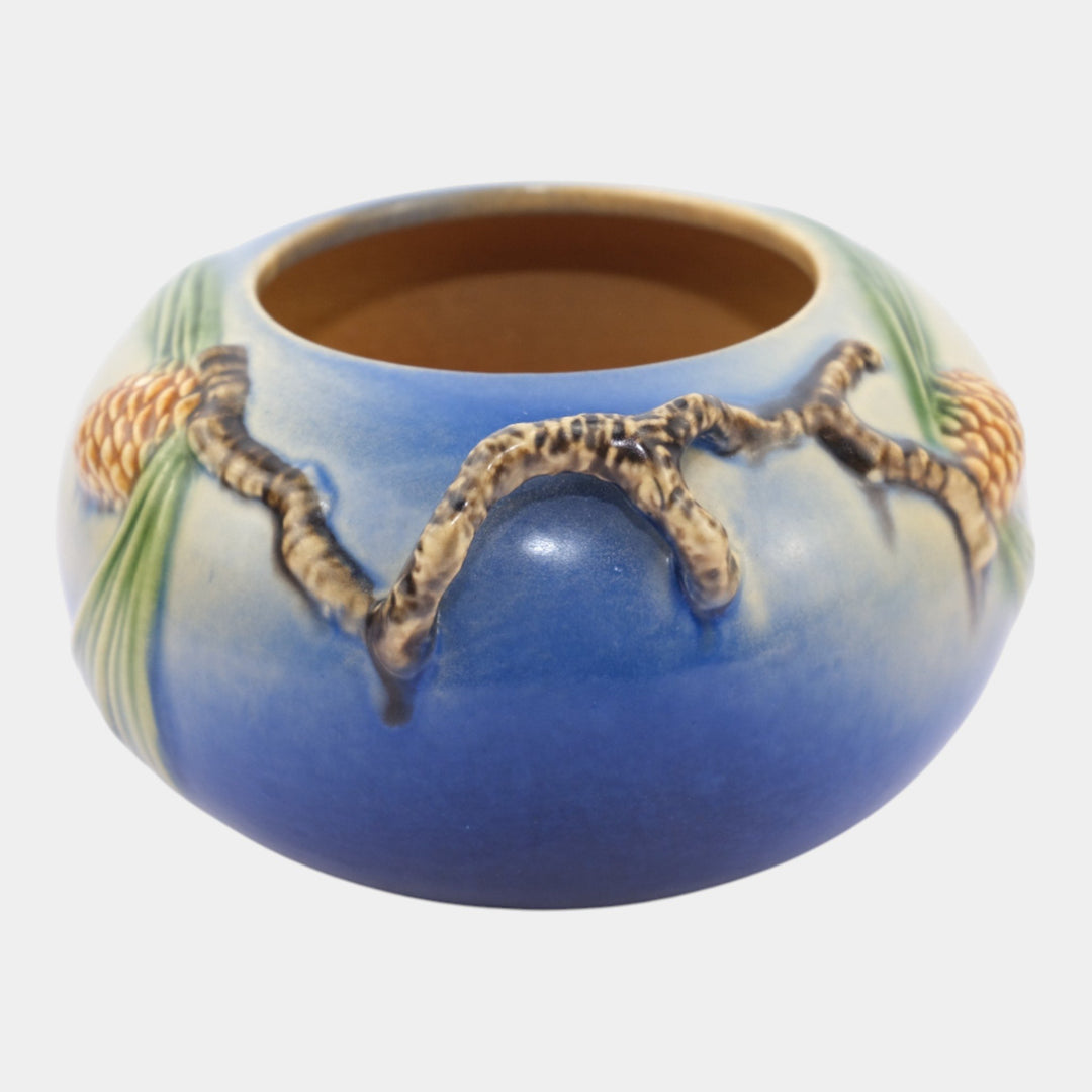 Roseville Pine Cone Blue 1936 Vintage Art Deco Pottery Ceramic Bowl 278-4 - Just Art Pottery