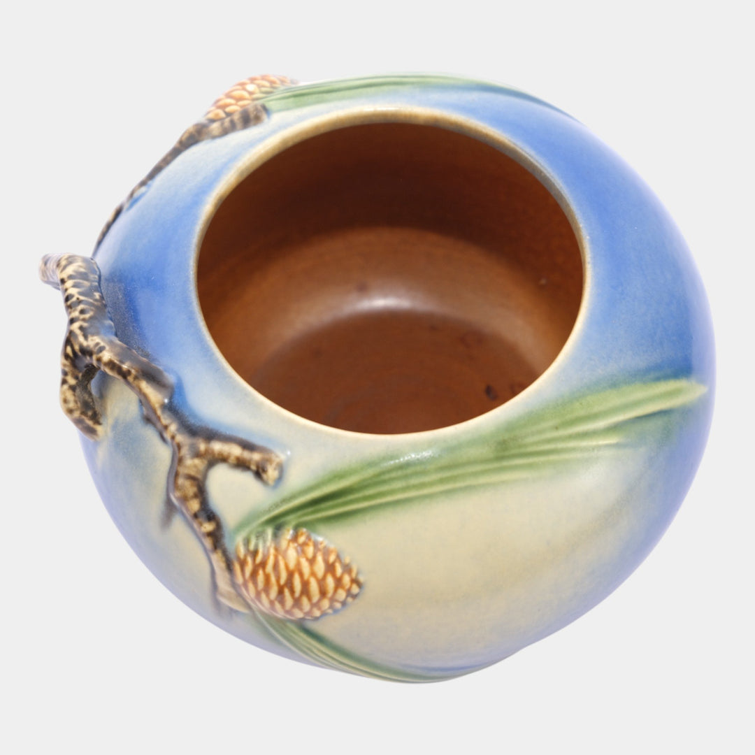 Roseville Pine Cone Blue 1936 Vintage Art Deco Pottery Ceramic Bowl 278-4 - Just Art Pottery