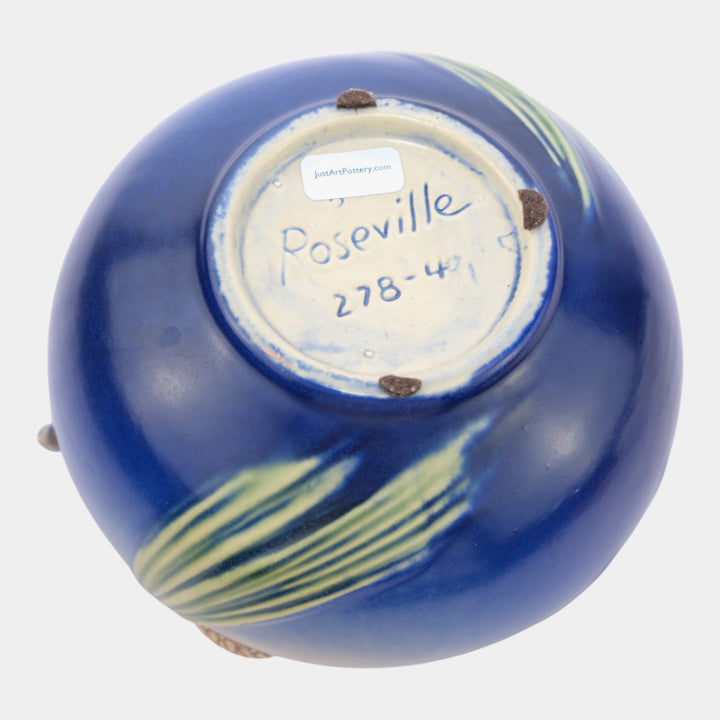 Roseville Pine Cone Blue 1936 Vintage Art Deco Pottery Ceramic Bowl 278-4 - Just Art Pottery