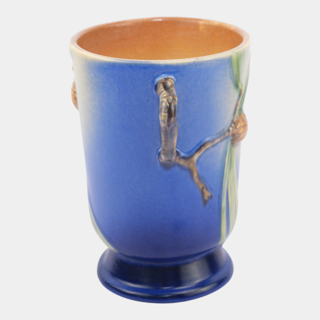 Roseville Pine Cone 1935 Vintage Art Pottery Blue Ceramic Vase 704-7 - Just Art Pottery