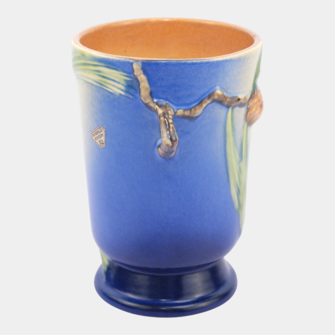 Roseville Pine Cone 1935 Vintage Art Pottery Blue Ceramic Vase 704-7 - Just Art Pottery