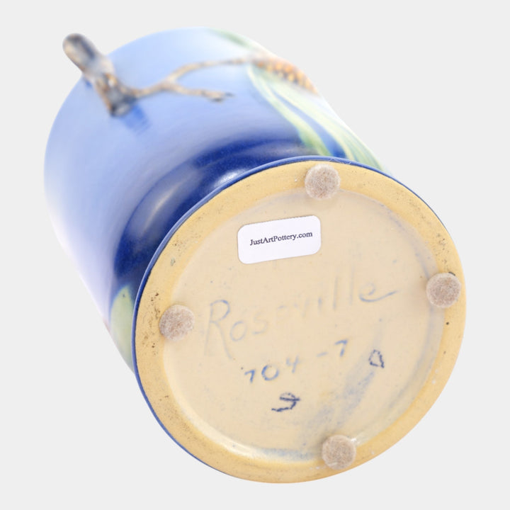 Roseville Pine Cone 1935 Vintage Art Pottery Blue Ceramic Vase 704-7 - Just Art Pottery