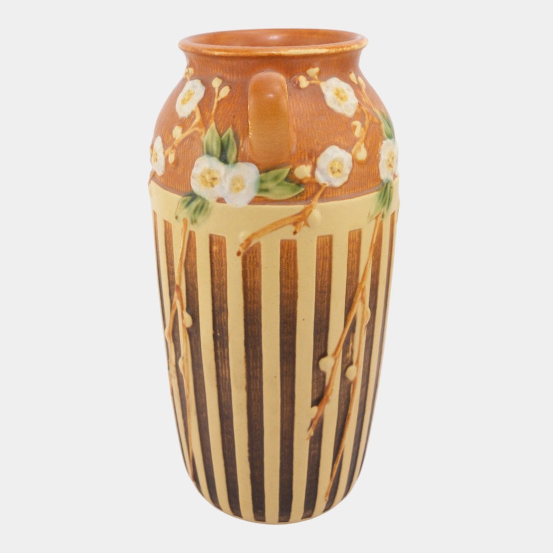 Roseville Cherry Blossom Tan 1933 Vintage Pottery Ceramic Flower Vase 627-12 - Just Art Pottery