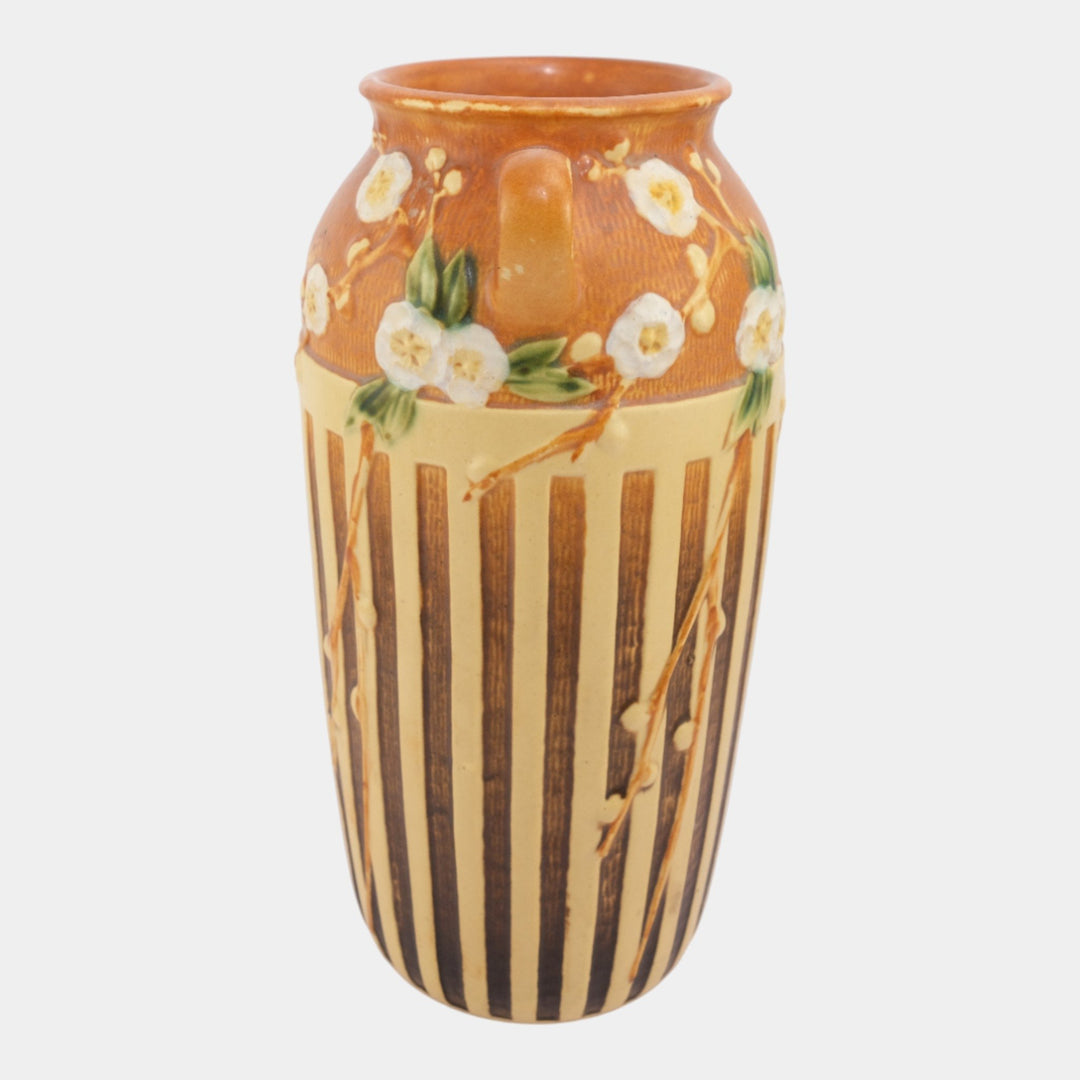 Roseville Cherry Blossom Tan 1933 Vintage Pottery Ceramic Flower Vase 627-12 - Just Art Pottery