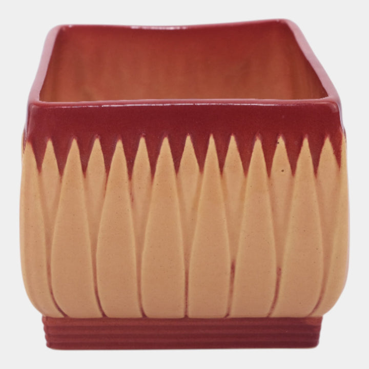 Roseville Lotus Red 1952 Vintage Mid Century Modern Pottery Square Planter L9-4 - Just Art Pottery