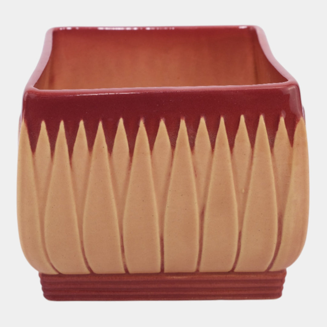 Roseville Lotus Red 1952 Vintage Mid Century Modern Pottery Square Planter L9-4 - Just Art Pottery
