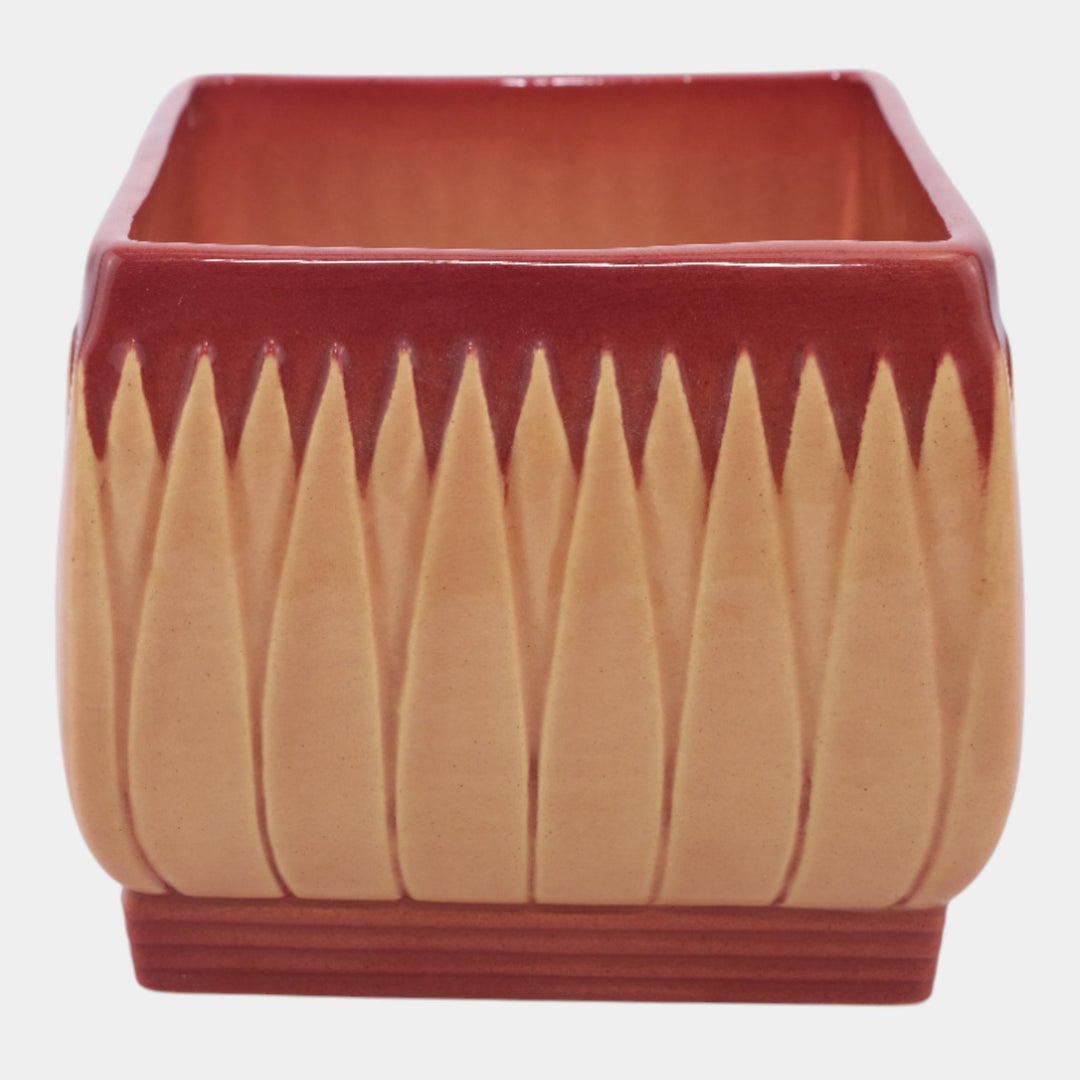 Roseville Lotus Red 1952 Vintage Mid Century Modern Pottery Square Planter L9-4 - Just Art Pottery