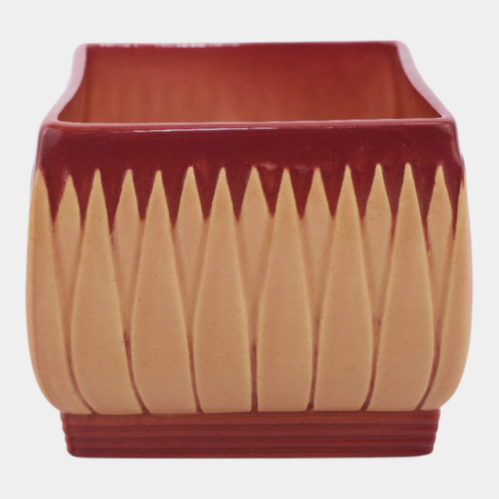 Roseville Lotus Red 1952 Vintage Mid Century Modern Pottery Square Planter L9-4 - Just Art Pottery