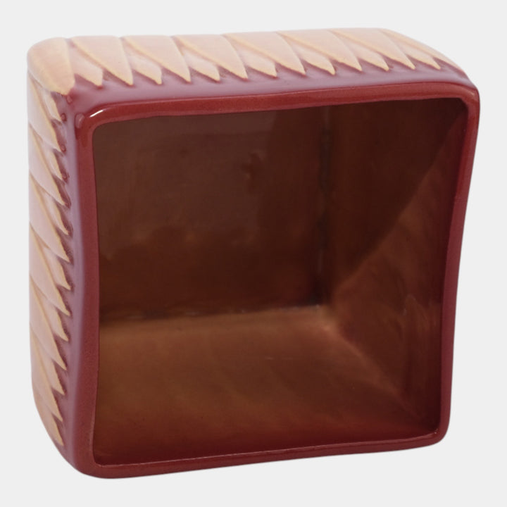 Roseville Lotus Red 1952 Vintage Mid Century Modern Pottery Square Planter L9-4 - Just Art Pottery