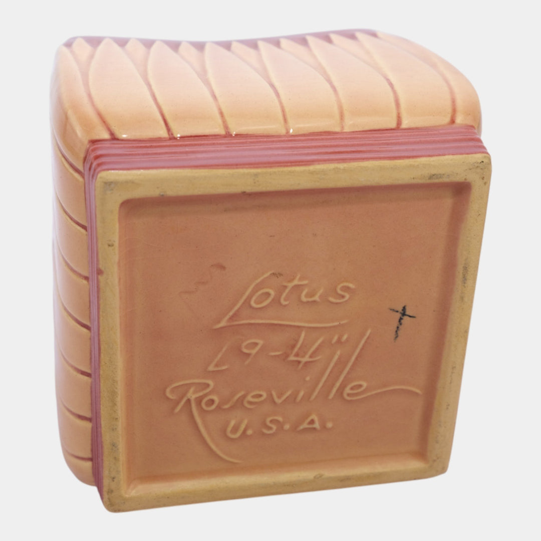 Roseville Lotus Red 1952 Vintage Mid Century Modern Pottery Square Planter L9-4 - Just Art Pottery