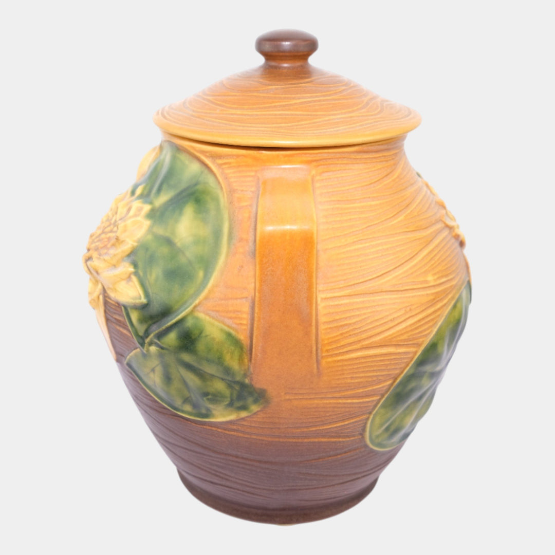 Roseville Water Lily Brown 1943 Mid Century Modern Art Pottery Cookie Jar 1-8