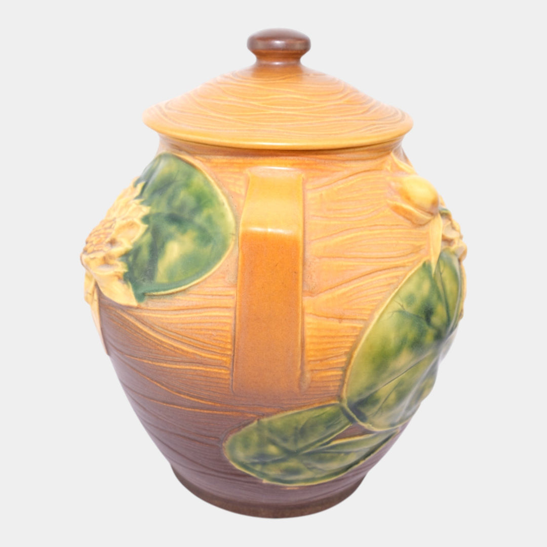 Roseville Water Lily Brown 1943 Mid Century Modern Art Pottery Cookie Jar 1-8