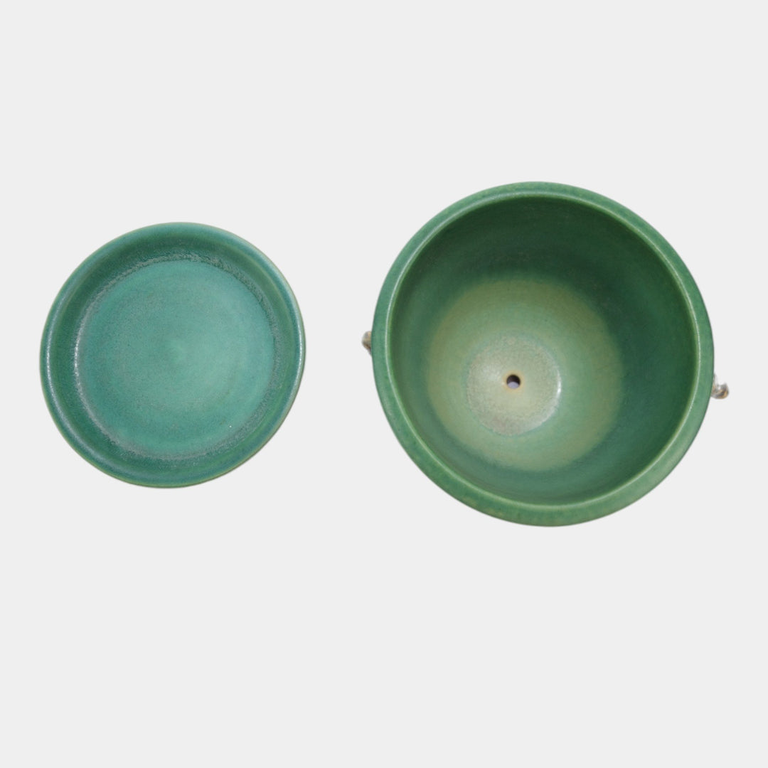 Roseville Pine Cone Green 1936 Vintage Art Pottery Flower Pot And Saucer 633-5