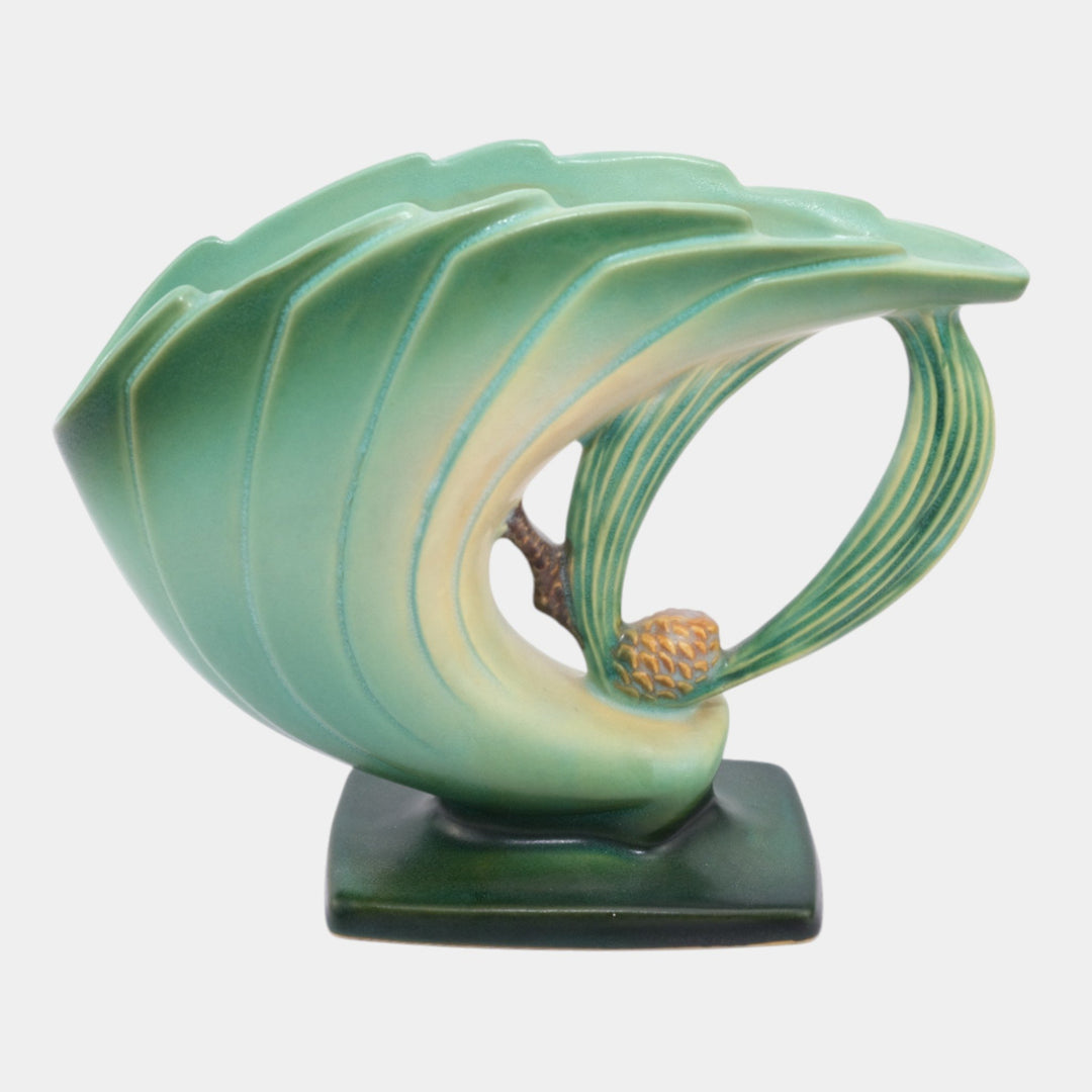 Roseville Pine Cone Green 1953 Mid Century Modern Art Pottery Flower Vase 472-6 - Just Art Pottery
