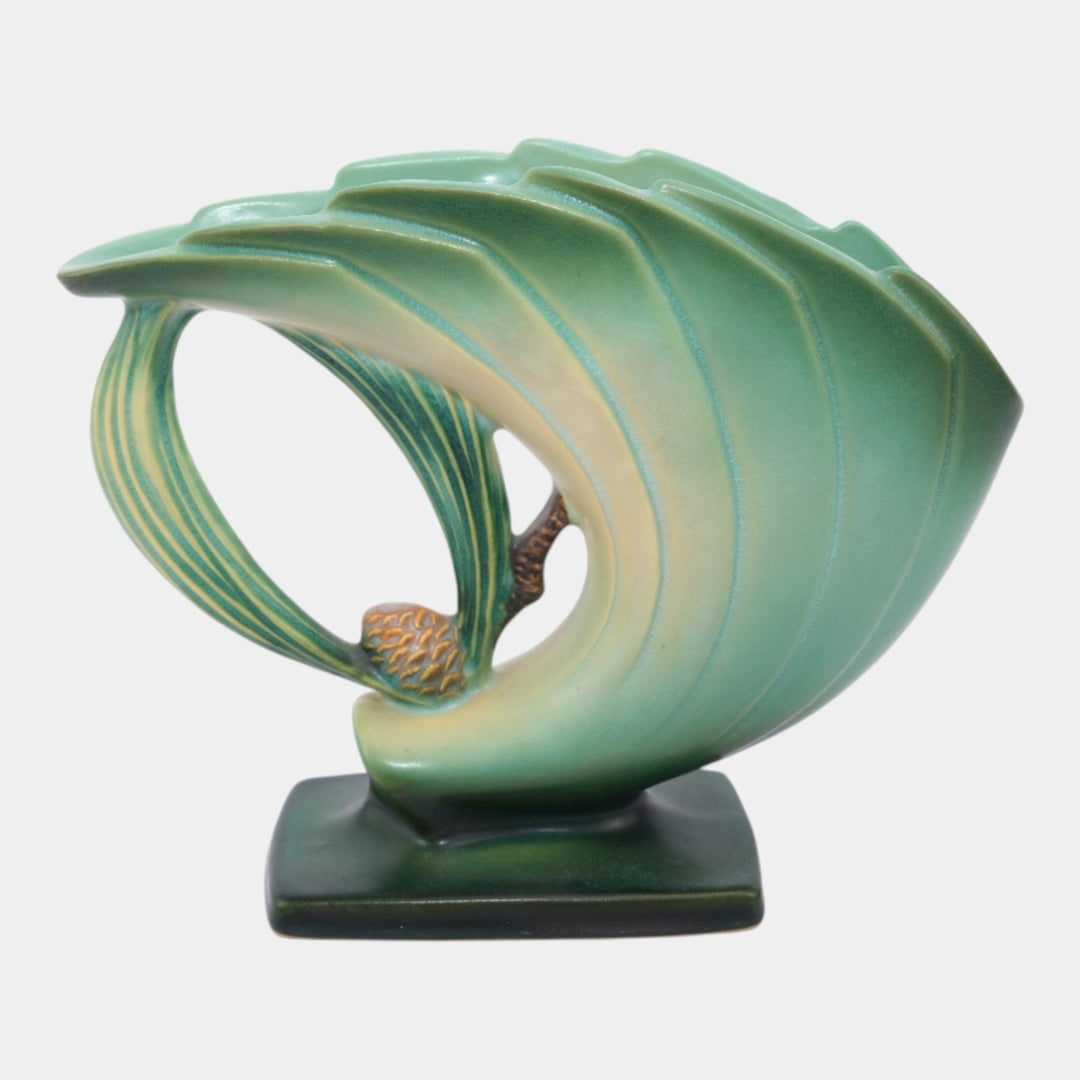 Roseville Pine Cone Green 1953 Mid Century Modern Art Pottery Flower Vase 472-6 - Just Art Pottery