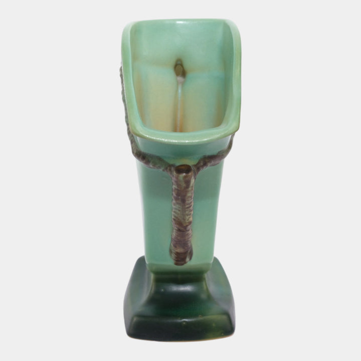 Roseville Pine Cone Green 1953 Vintage Art Pottery Ceramic Double Bud Vase 473-8 - Just Art Pottery