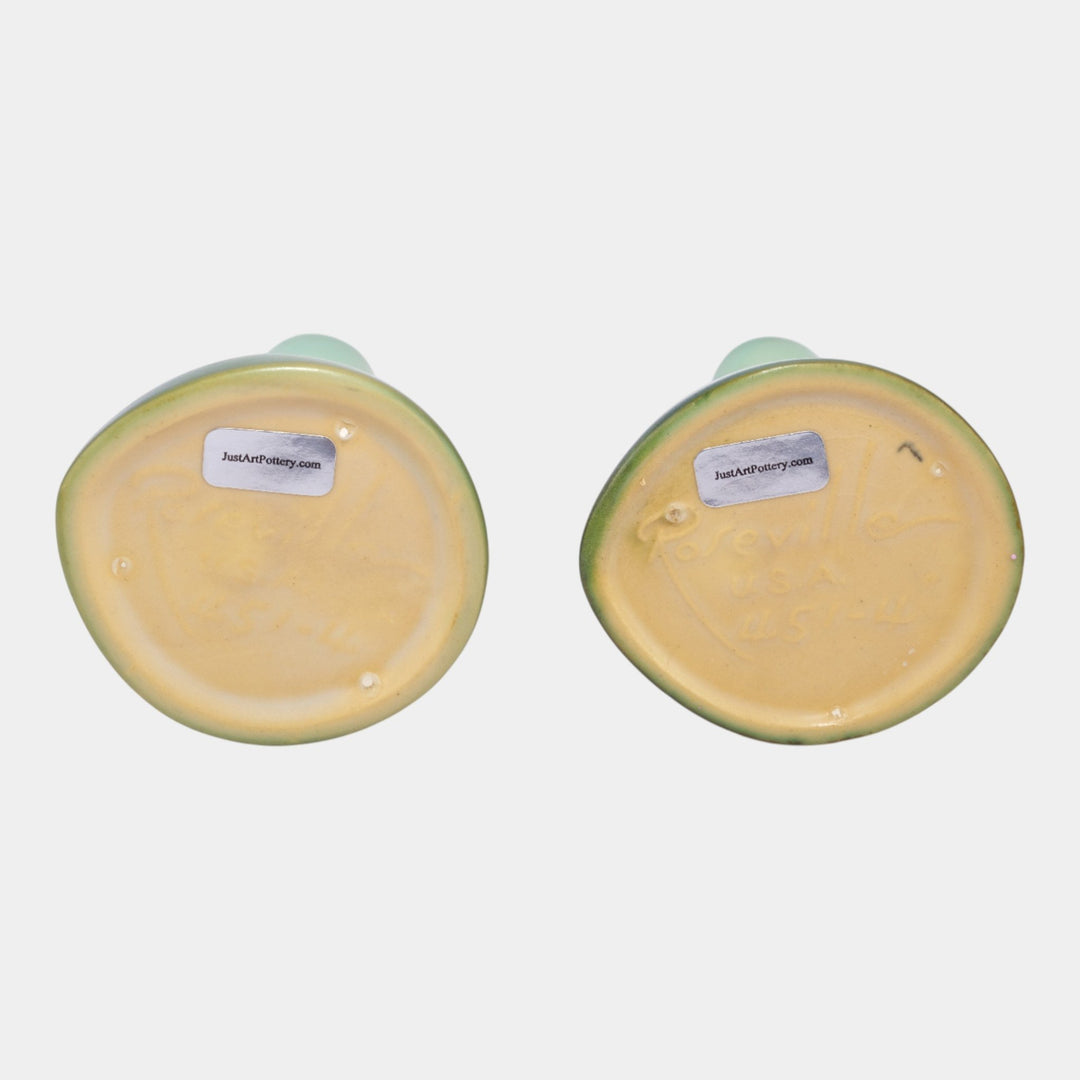 Roseville Pine Cone Green 1953 Vintage Art Pottery Ceramic Candle Holders 451-4