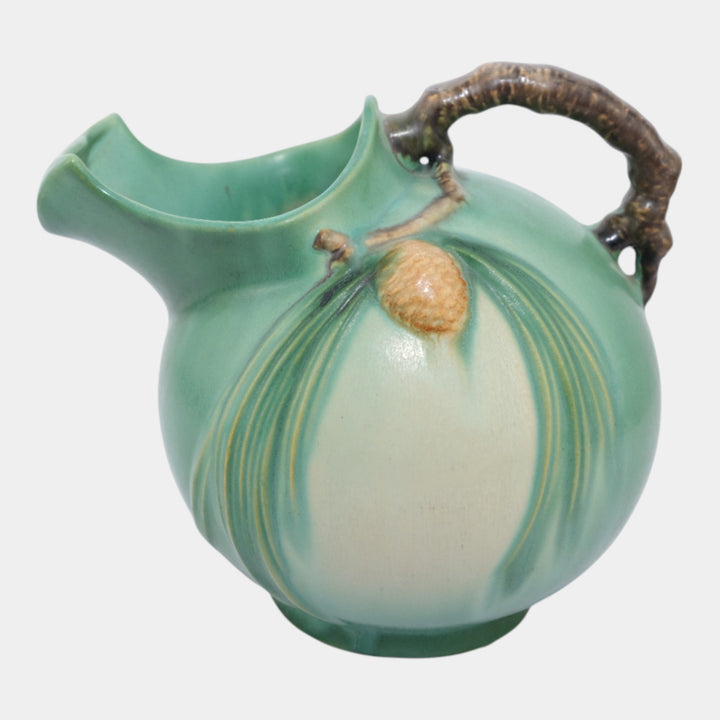 Roseville Pine Cone Green 1940 Vintage Art Pottery Ice Lip Ceramic Pitcher 1321