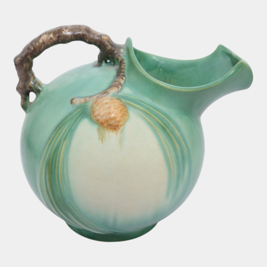 Roseville Pine Cone Green 1940 Vintage Art Pottery Ice Lip Ceramic Pitcher 1321