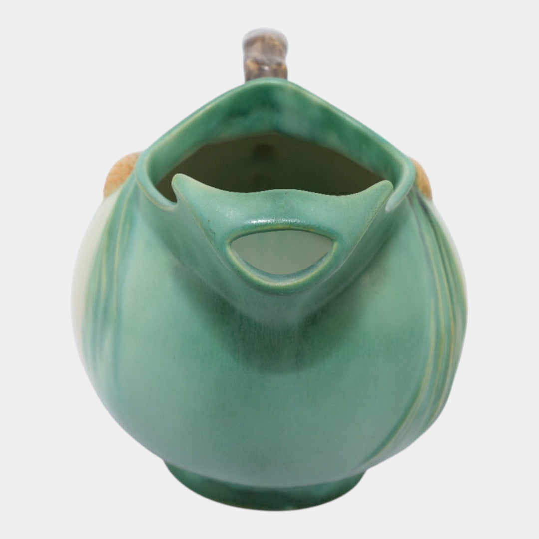 Roseville Pine Cone Green 1940 Vintage Art Pottery Ice Lip Ceramic Pitcher 1321