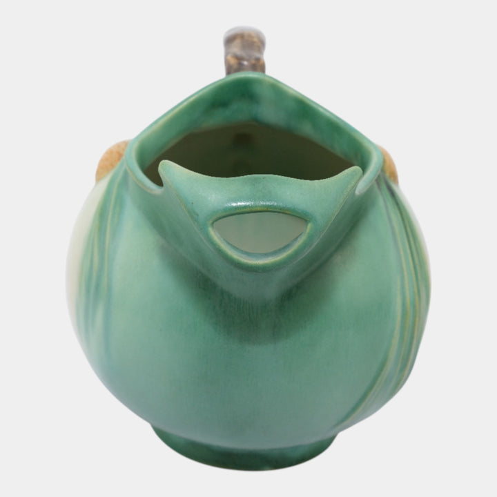 Roseville Pine Cone Green 1940 Vintage Art Pottery Ice Lip Ceramic Pitcher 1321