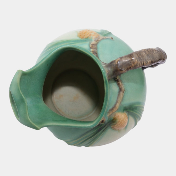 Roseville Pine Cone Green 1940 Vintage Art Pottery Ice Lip Ceramic Pitcher 1321