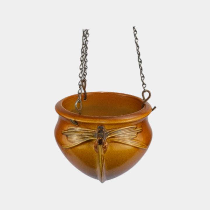 Roseville Pine Cone Brown 1935 Vintage Art Pottery Hanging Basket Planter 351 - Just Art Pottery