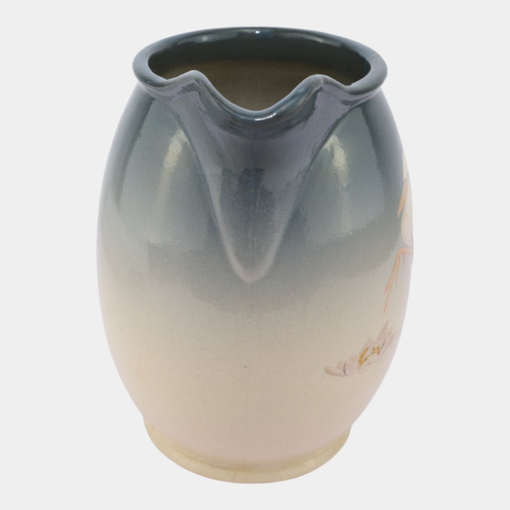 Weller Eocean 1898-1918 Antique Art Pottery Hand Painted Stork Ceramic Pitcher - Just Art Pottery
