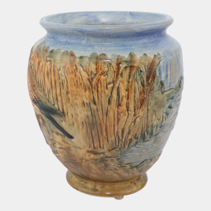 Weller Glendale 1920s Vintage Art Pottery Bird With A Nest Ceramic Vase - Just Art Pottery