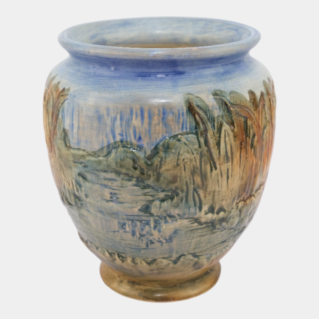 Weller Glendale 1920s Vintage Art Pottery Bird With A Nest Ceramic Vase - Just Art Pottery