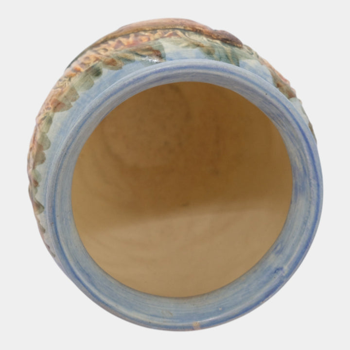 Weller Glendale 1920s Vintage Art Pottery Bird With A Nest Ceramic Vase - Just Art Pottery