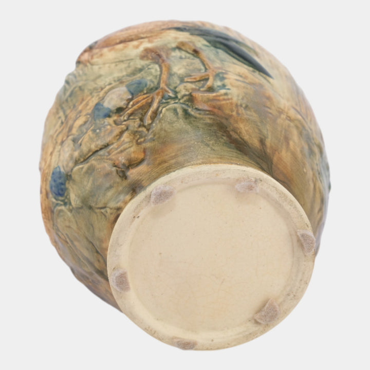 Weller Glendale 1920s Vintage Art Pottery Bird With A Nest Ceramic Vase - Just Art Pottery