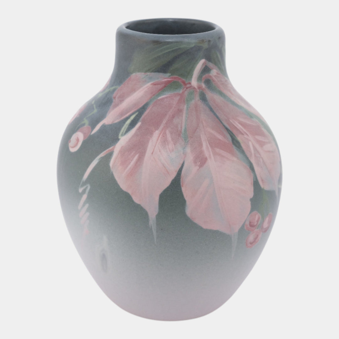 Weller Hudson 1920s Vintage Art Pottery Hand Painted Pink Floral Bottle Vase - Just Art Pottery