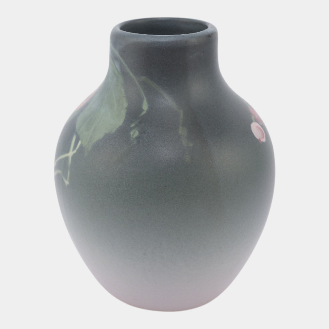 Weller Hudson 1920s Vintage Art Pottery Hand Painted Pink Floral Bottle Vase - Just Art Pottery