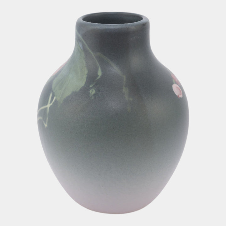 Weller Hudson 1920s Vintage Art Pottery Hand Painted Pink Floral Bottle Vase - Just Art Pottery